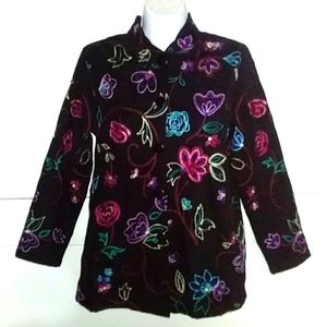 Koret Petites Top Size P Flowers Embroidered